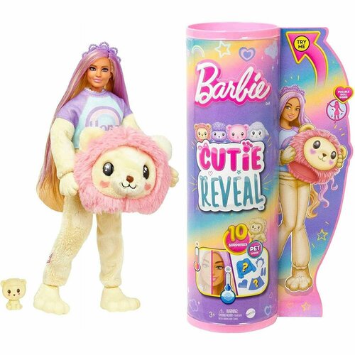 Кукла Barbie Cutie Reveal Милашка-проявляшка Лев HKR06 cutie reveal милашка проявляшка слон hkp98
