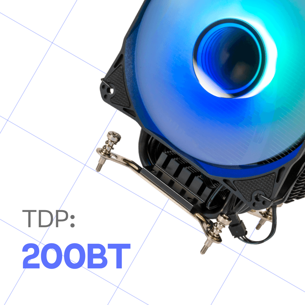 Кулер Eurocase LGA775/115X/1700/FM2+/FM2/FM1/AM4/AM3/AM2+/AM2/AM5 (120mm fan, 800-1800rpm, 79.02CFM, 36dBA, 4-pin, TDP 200W) - фото №4