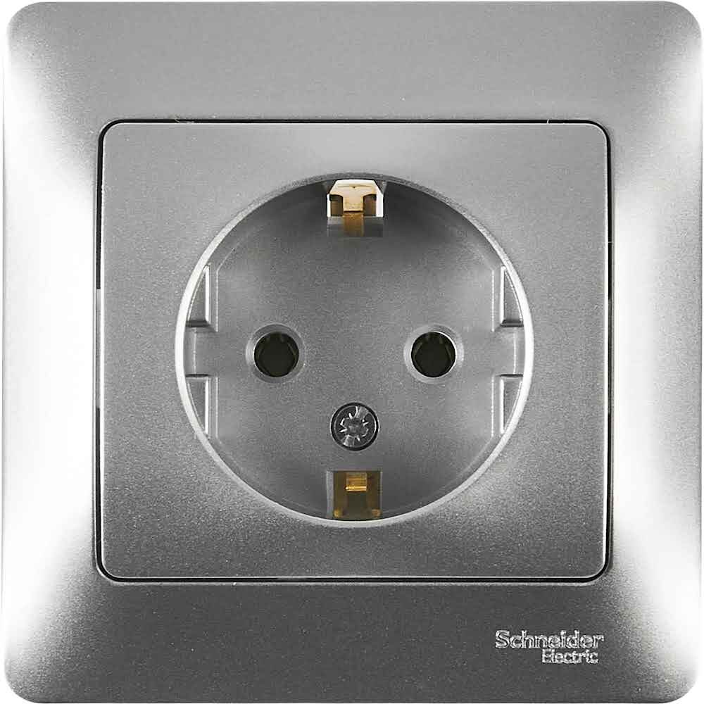 фото Розетка встраиваемая Schneider Electric Glossa с заземлением в сборе цвет алюминий