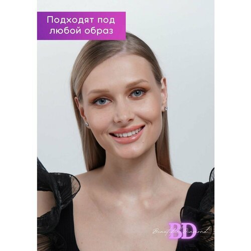 Серьги пусеты, циркон, фианит, размер 6 мм, серебряный, серый