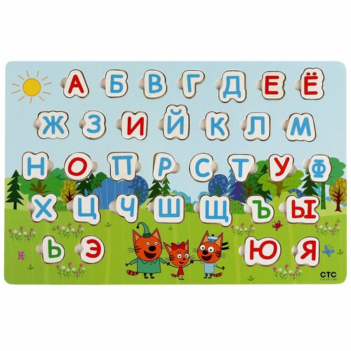 Игра Игрушка деревянная Три Кота вкладыши алфавит, терм. пак Буратино,341306