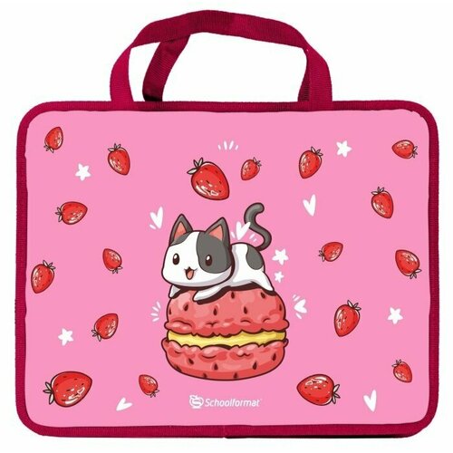 Папка д/труда с ручкой А4 Schoolformat STRAWBERRY CAT 330х260х75 пластик роз. д/де
