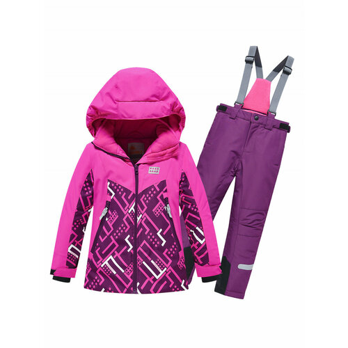 фото Костюм mtforce для девочек, влагоотводящий, грязеотталкивающий, карманы, ветрозащитный, светоотражающие элементы, утепленный, регулируемый капюшон, съемный капюшон, капюшон, штрипки, размер 122, розовый