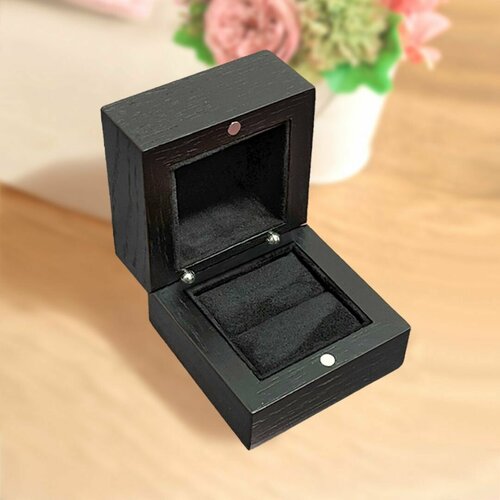 Шкатулка для украшений, Контур-Центр, Деревянный футляр для кольца, тонированный дуб, черный, 6,5 х 6,5 см