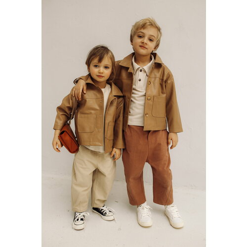 фото Кожаная куртка минилуна, размер 98-104, коричневый