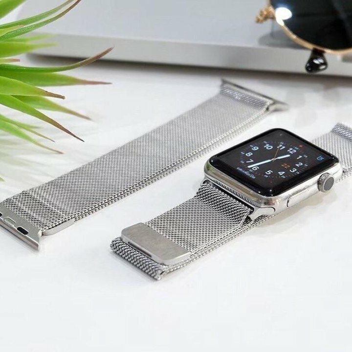 Ремешок миланская петля для Apple Watch 38-40-41 mm, Series 1-7, SE / Металлический браслет (milanese loop) для смарт часов Эпл Вотч 38-41 мм/Серебро — фото 8