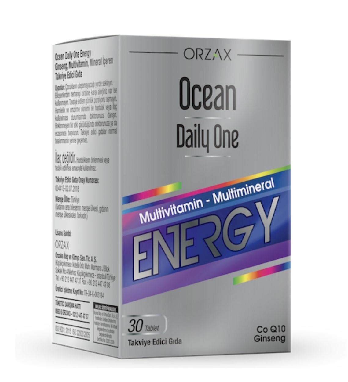 ORZAX OCEAN DAILY ONE ENERGY 30 TABLETS; Ежедневная Энергия Мультивитамин Мультиминерал (Женьшень); 30 таблеток