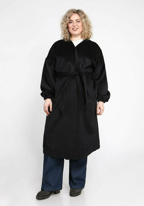 Пальто-халат  демисезонное, размер 54, черный