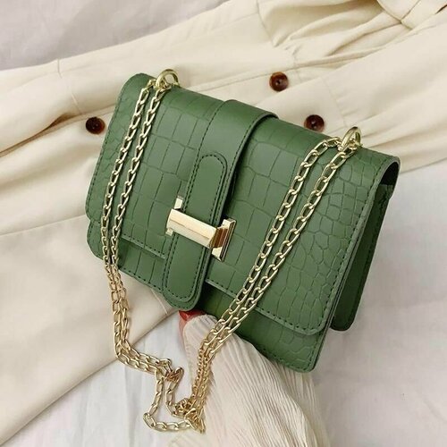 фото Сумка мессенджер , фактура под рептилию, зеленый китай