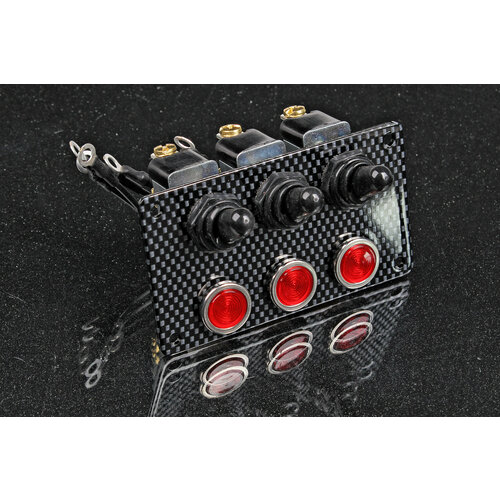 Панель управления карбон, 3 тумблера 2 положения, 3 индикатора FE-CHR1058R, RACING ELECTRIC