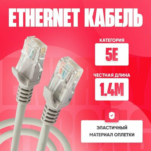 Кабель для интернета патч-корд 5E 1.5 метра медный в гибкой оплётке