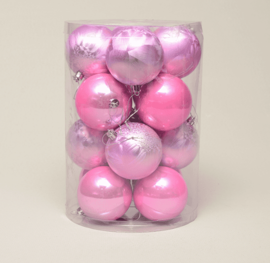 Набор шаров 8 см (16 шт, 2 вида), цвет розовый