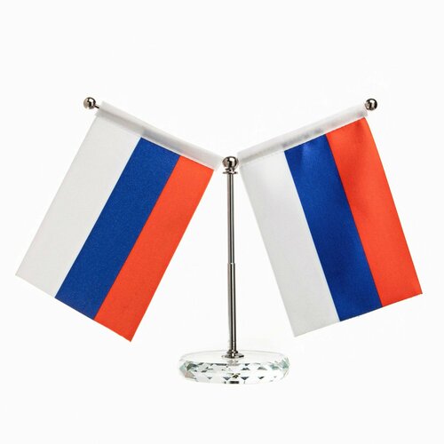 Флаг России настольный, с двумя флажками 8 х 11 см, круг, 16.5 х 12 см 9605250