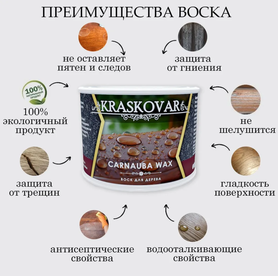 Воск Kraskovar Carnauba Wax для дерева 0,5л