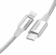 Кабель UGREEN USB-C to Lightning M/M Cable Aluminum Shell Braided 1m US304 (Silver) (70523)