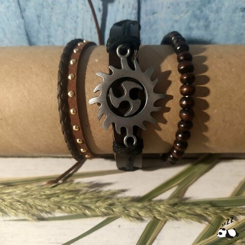 фото Плетеный браслет fashion jewelry, металл, 3 шт., размер 19 см, размер one size, коричневый, бежевый