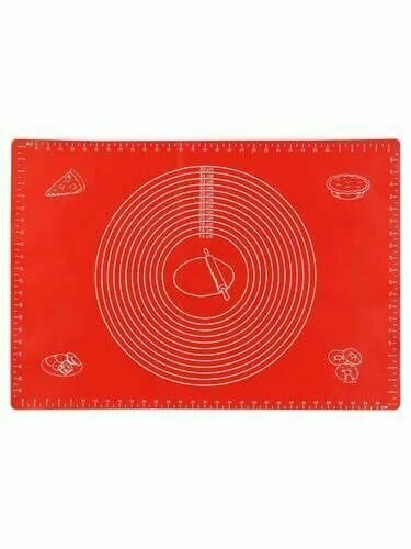 Силиконовый кухонный коврик с разметкой для выпечки и раскатки теста 50х70, красный