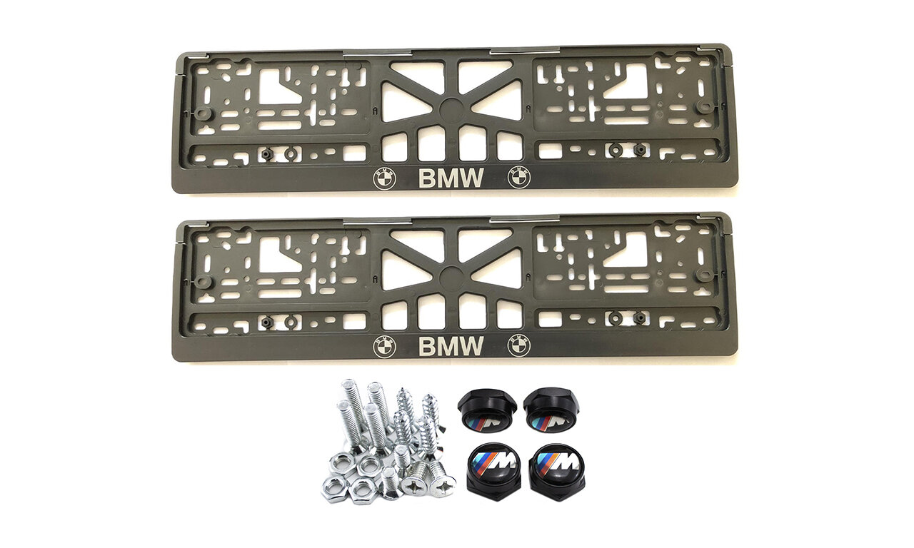 Комплект: пластиковая рамка для гос. номера BMW 2шт. плюс болты для номерных знаков M-power черные 4шт.