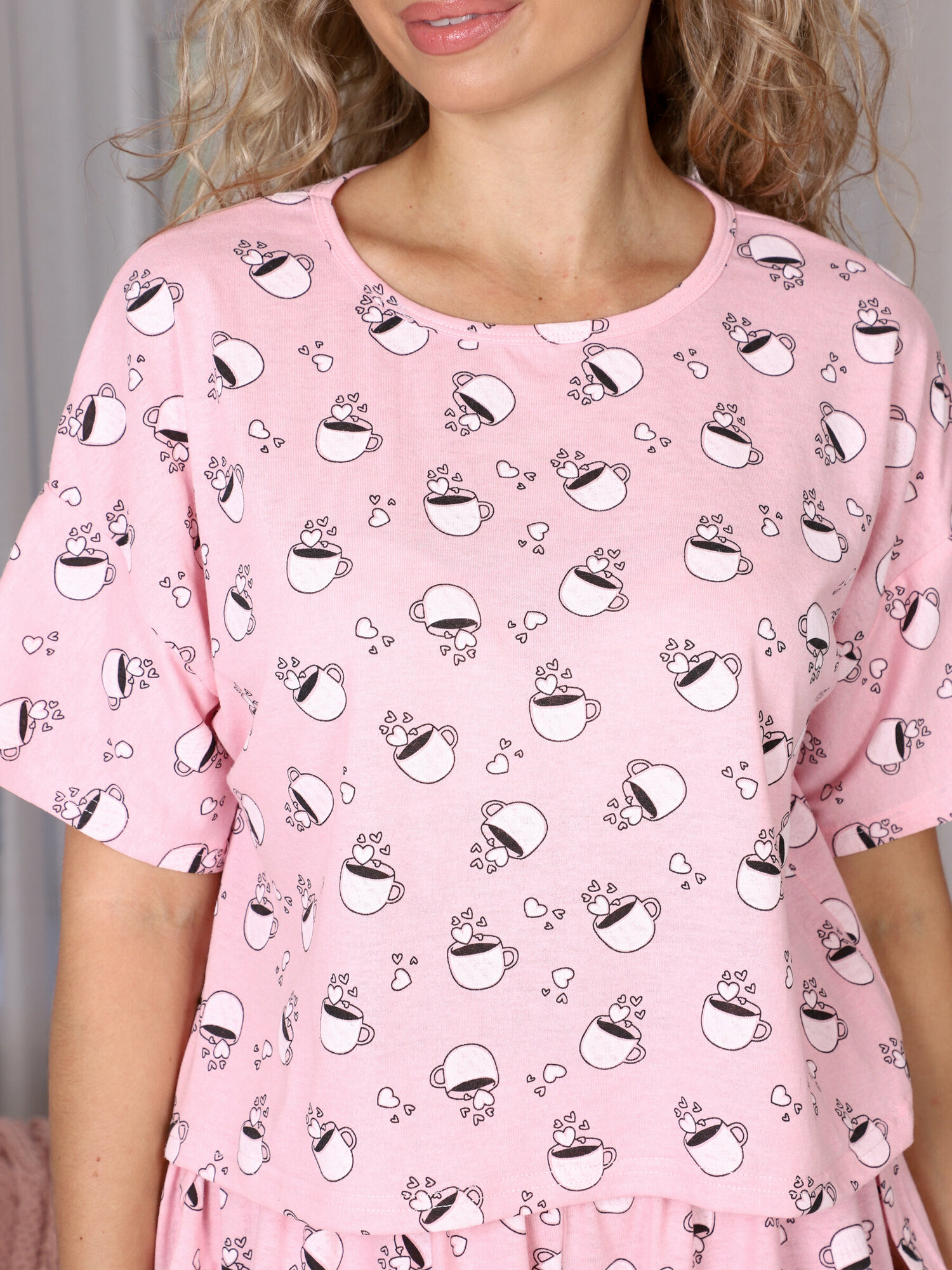 Женская пижама с шортами хлопок Делия розовый IvCapriz 50 - фотография № 8