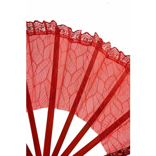 Веер складной ручной красный