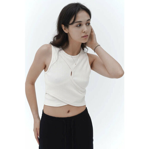 Топ Base Store, хлопок, трикотаж, размер S, бежевый