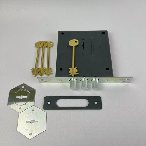 Изображение товара Замок дверной врезной сувальдный CERBER С1-В (ЗВУ 116, 4 ключа по 60 мм) с ответной планкой