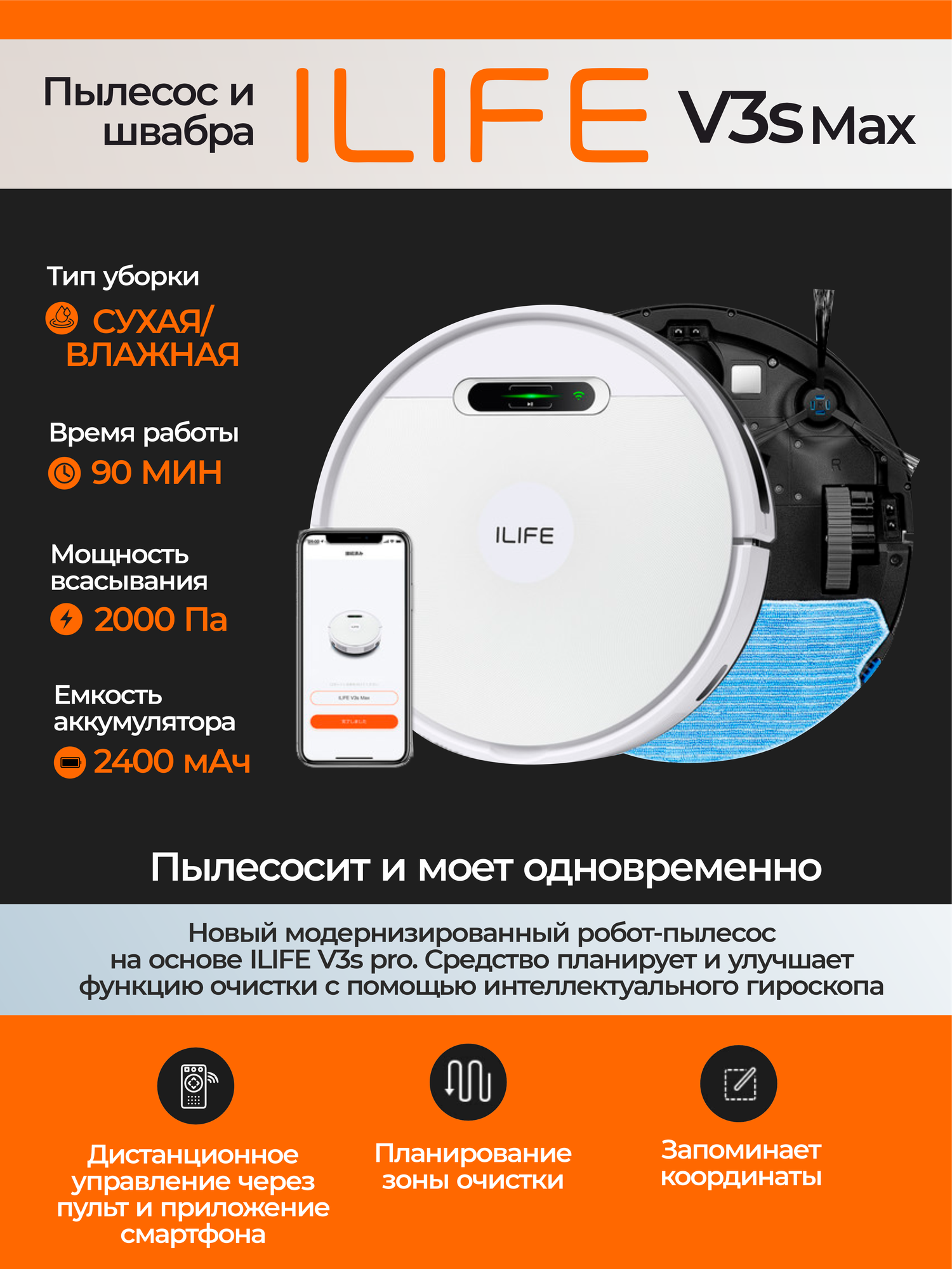 Пылесос Робот ILIFE V3SMAX