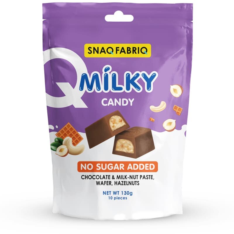 SNAQ FABRIQ Шоколадные конфеты без сахара MILKY CANDY с молочно-ореховой пастой, вафлей и фундуком, 130г (10шт х 13г) - фотография № 8