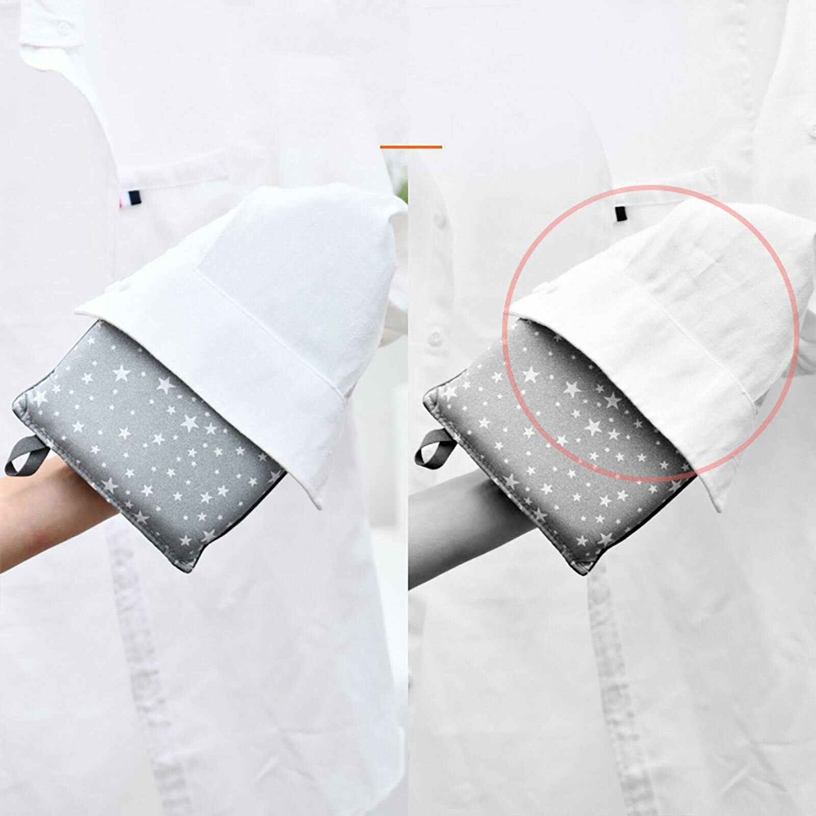 Варежка для отпаривания и глажки / досочка рукавица для отпаривателя и утюга, цвет серый со звездами - фотография № 5