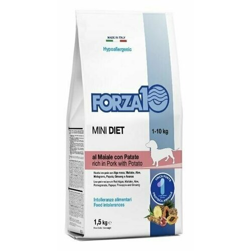 Корм сухой Forza10 "Diet" для взрослых собак мелких пород, Mini Diet Maiale con Patate (свинина, картофель) с микрокапсулами, 1,5 кг