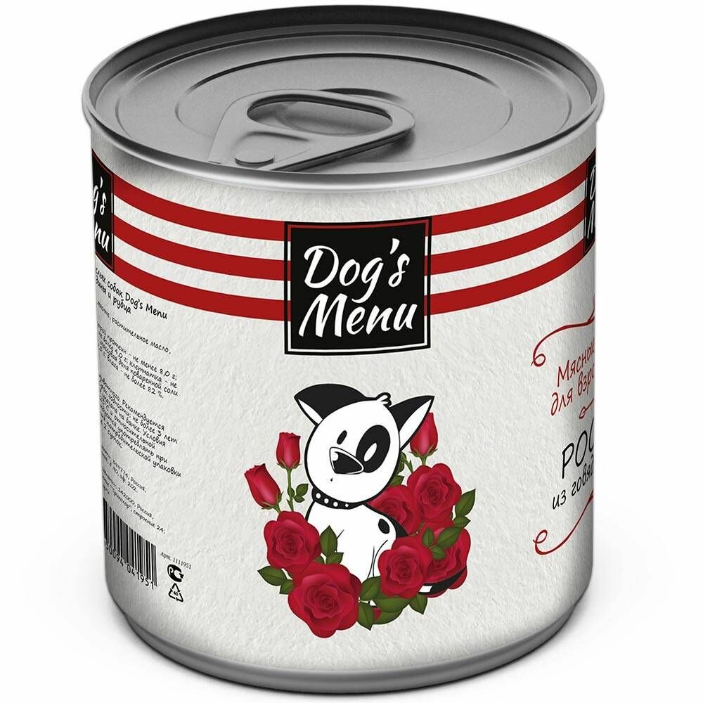 Dog's Menu Консервы для взрослых собак ростбиф из говядины и рубца, 750 гр