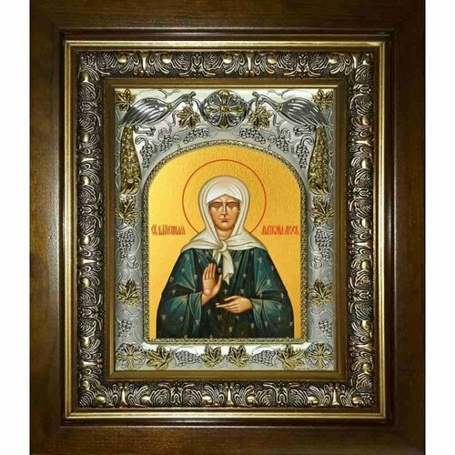 Икона Матрона Московская, 14x18 см, в деревянном киоте 20х24 см, арт вк-2562