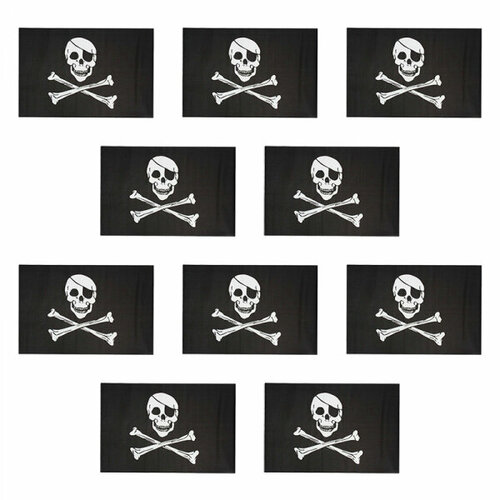 Флаг пиратский черный Веселый Роджер пират с повязкой, большой 60х90см (Набор 10 шт.)