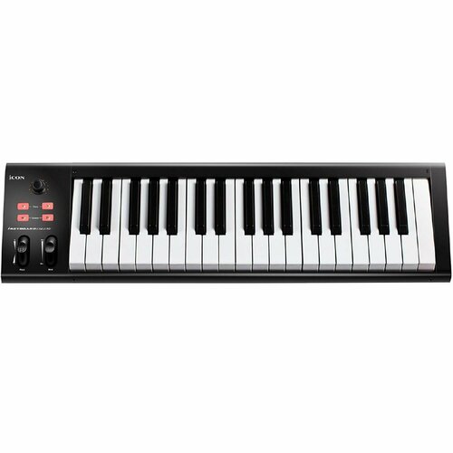 ICON iKeyboard 4 Nano - USB MIDI клавиатура, 37 полувзвешенных клавиш фортепианного типа чувствительных к скорости нажатия, колеса высоты тона и модуляции, двухфункциональный энкодер с LED индикатором, разъемы 2х1/4