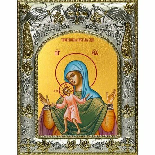 Икона Божьей Матери Теребенская, 14x18 в серебряном окладе, арт вк-5017 икона божьей матери благодатное небо 14x18 в серебряном окладе арт вк 4961