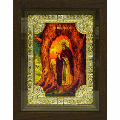 Икона Тихон Калужский Чудотворец 24x30 см в серебряном окладе со стразами в деревянном киоте, арт вк-897