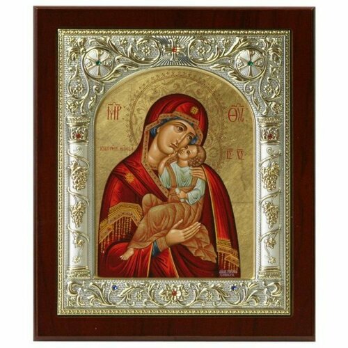 Икона Божья Матерь Взыграние Младенца в серебряном окладе 17*14 см арт ДВ-044