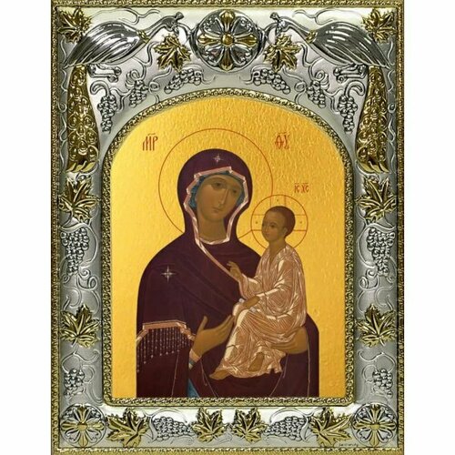 Икона Божьей Матери Тихвинская 14x18 в серебряном окладе, арт вк-2957 икона божьей матери деисусная 14x18 в серебряном окладе арт вк 2676