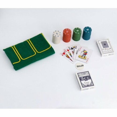 Набор для покера Sima Land карты 2 колоды фишки с номин 100 шт сукно 40х60 см 935₽