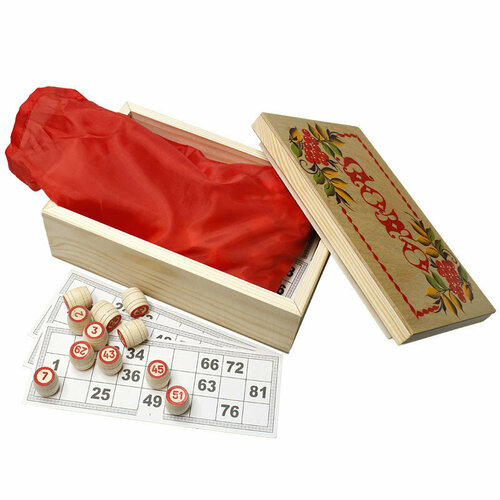 Подарки Русское лото в деревянной шкатулке с росписью Рябина 50 шт упаковка карточки для сережек 5 х5 см