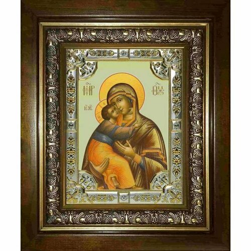 Икона Богородица Владимирская, 18x24 см, со стразами, в деревянном киоте, арт вк-2898 икона богородица беседная 18x24 см со стразами в деревянном киоте арт вк 2911