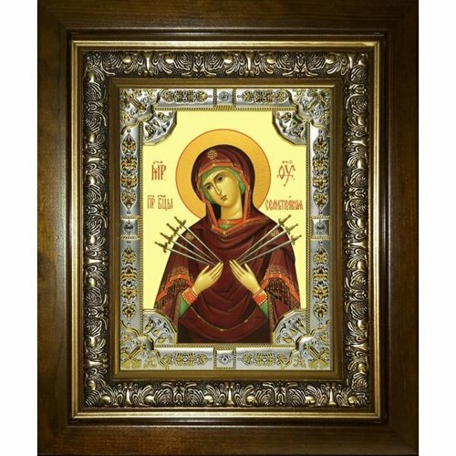Икона Семистрельная Божья Матерь, 18x24 см, со стразами, в деревянном киоте, арт вк-5256