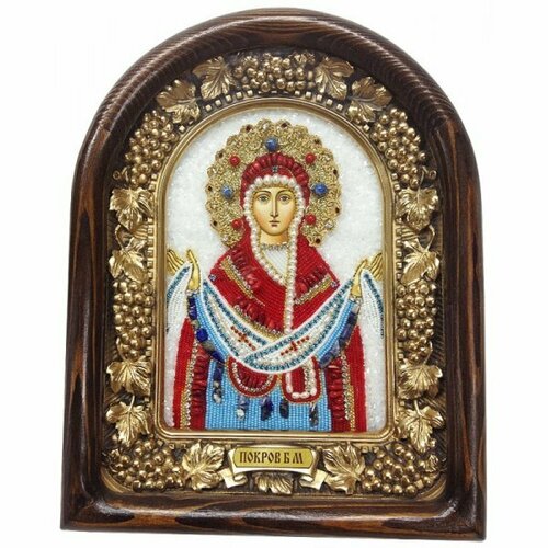 Икона Божией Матери Покров Пресвятой Богородицы из бисера, арт ДИ-021