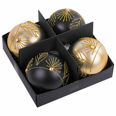 фото Шары ёлочные 4 шт, 8 см, "Yin-Yang", пластик, цвет: черный/золотистый, золотая сказка, 591995