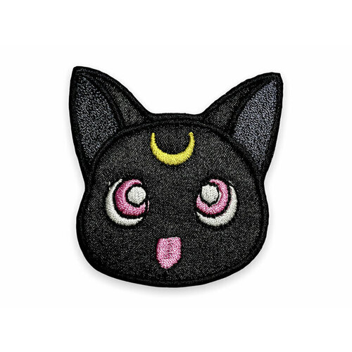 нашивка розовый кот Патч черный кот с месяцем