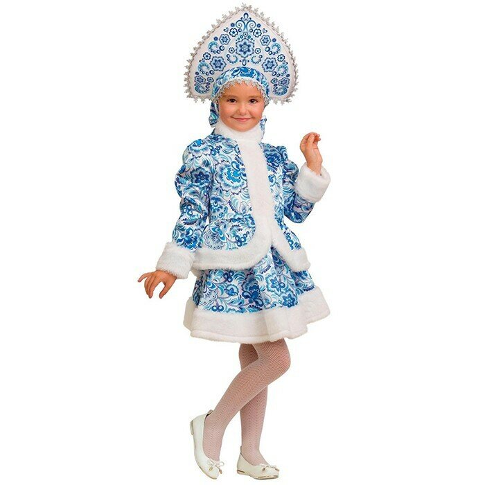 Карнавальный костюм "Снегурочка", бело-голубые узоры, размер 28, рост 110 см