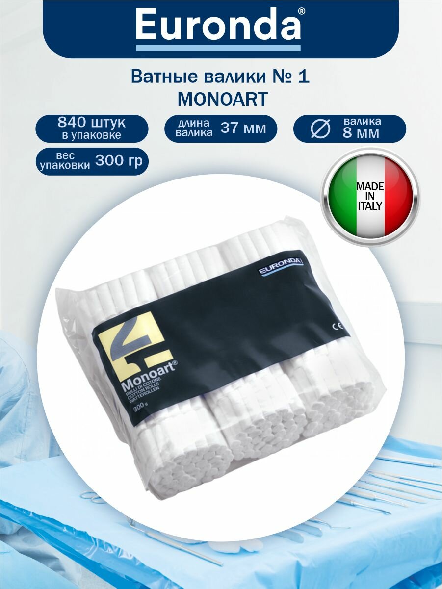 фото Ватные валики № 1 MONOART Диам. 8 мм, длина 37 мм.