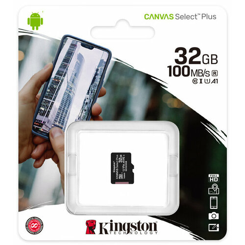 Карта памяти MicroSD 32GB - Class10, Kingston Canvas Select Plus A1 (100 Mb/s) , без адаптера карта памяти microsd kingston 128gb class 10 canvas select plus a1 100 mb s без адаптера