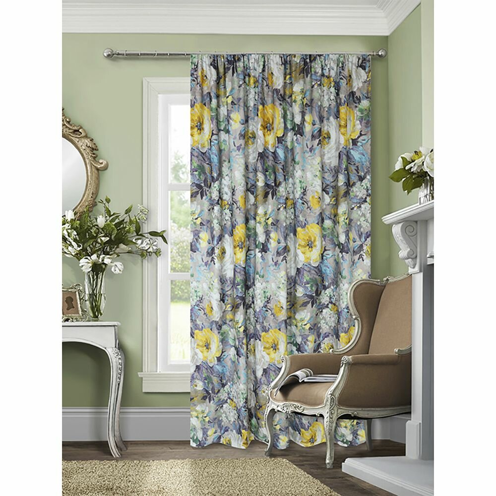 Штора-портьера Цветы 200х270 см бирюзовая