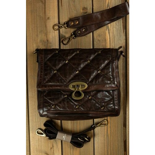 фото Сумка кросс-боди campomaggi, фактура стеганая, матовая, коричневый